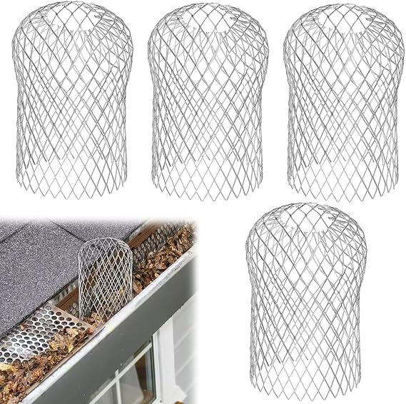 4PCS Gutter Guard, 4-Inch Round Head, Aluminium Downpipe Leaf Guard, Scalable Filter, Keeps Gutter Downpipes Clear of Blockages from Leaves, Moss, Muck, Mud, Balls and Other Debris