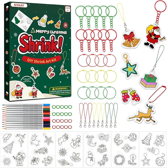 96個 クリスマス シュリンク アート キット 子供用 プレカット Diy キーホルダー 製作キット