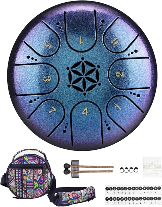 Rayzm Titanium Steel Tongue Drum with a Carry Bag, 5 Inches (13cm) 8 Notes Diatonic Scale Handpan Tank Drum Kit, Portable C-Key Percussion Instrument.