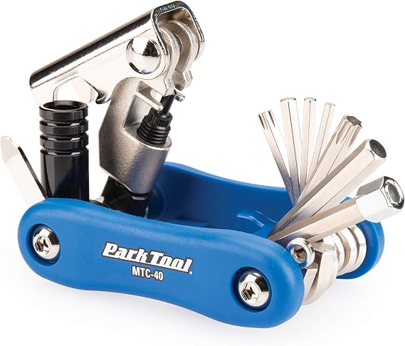 PARKTOOL Multitool Size: Hex 0.1 inch 2.5 mm, 0.1 inch 3 mm, 0.2 inch 5 mm, 0.2 inch 6 mm, T25/T30 +/-Combo Screwdriver, CO2 Adapter, Chain Cutter 5 to 12 speed, Disc Correction Tool MTC-40