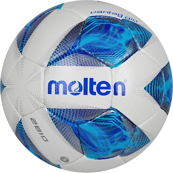 Molten Vantaggio 2810 Football, Superior Training Practice Ball, Durable Textured PU Leather, Size 5 - For Boys and Girls Aged 14 plus and Adults, Hi-Vis Blue Flame Design