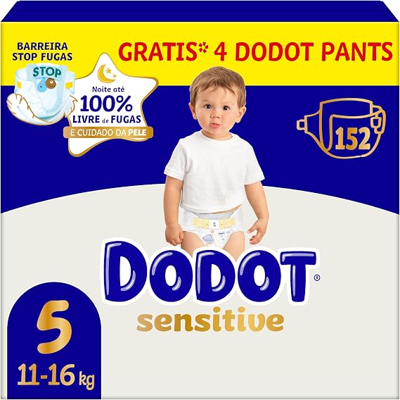 Dodot Sensitive Baby Diapers Size 5, 152 Nappies, 11 kg - 16 kg, Optimal