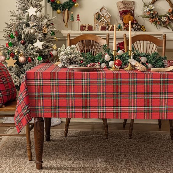 Softalker Large Christmas Tablecloths 300x140 cm Red Tartan Xmas Table Cloth Rectangular Wipe Clean Table Cover for Autumn New Year Birthday Party Home Outdoor Garden Festive Decoration Tabletop