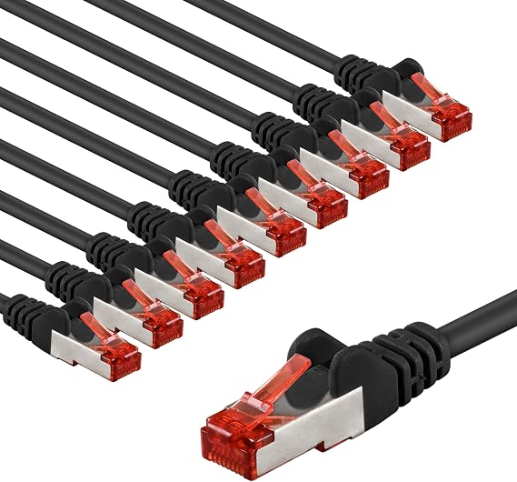goobay Cat6 Network Cable, 10 Pack, Shielded, S/FTP/CU, Ethernet Cable, PiMF, LSZH/Cat 6, 10 Gbit/s, 10 x 1 m, 65978, 1 m, Black