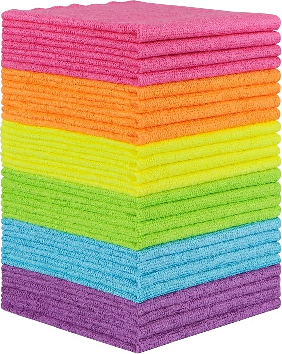 Orighty Microfiber Cleaning Cloths, Pack of 24, Highly Absorbent Cleaning Supplies, Lint Free Cloths for Multiple-use, Powerful Dust Removal Cleaning Rags for House, Kitchen, Car Care(12x12 inch)