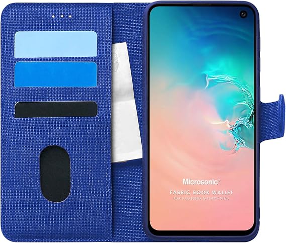 Microsonic Samsung Galaxy S10E için Kılıf Fabric Book Wallet Lacivert [Galaxy S10e ile Uyumlu Kılıf - Lacivert]