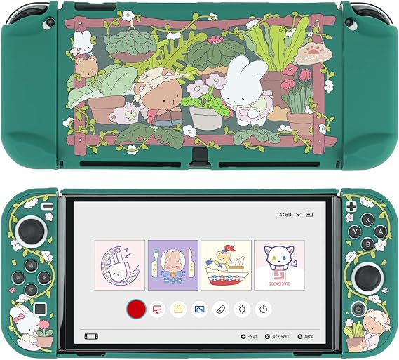 GeekShare Protective Case Slim Cover Case Compatible with Switch OLED and Joystick Handle - Shock-Absorption and Anti-Scratch Skin Case for OLED Switch - Bunny Garden