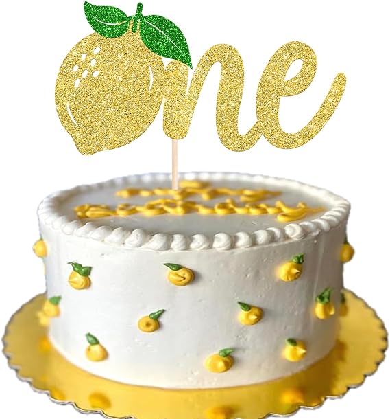 Rsstarxi 1パック レモンワンケーキトッパー グリッター ハッピーファーストバースデー ケーキピック ベビーシャワー 1歳の誕生日パーティー ケーキデコレーション用品