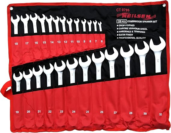 Neilsen CT0795-25pc Combination Spanner Set 6–32mm, Chrome Vanadium | Satin Finish | Ideal for Garage, Workshop and Maintenance Use