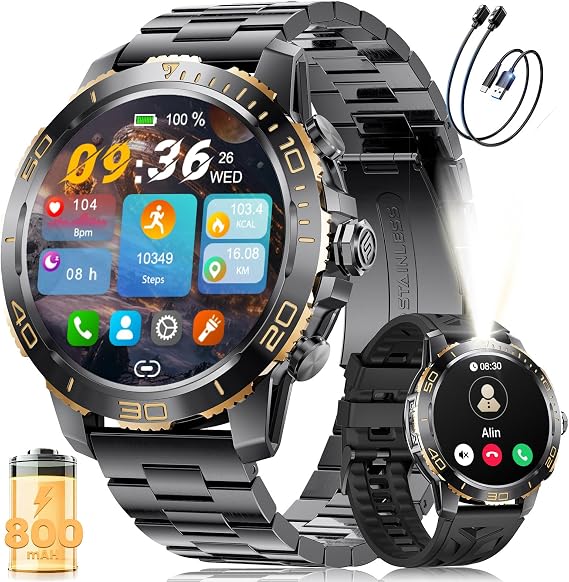LIGE Smart Watch for Men, 1.43" AMOLED Smartwatch, Black with Rose Gold