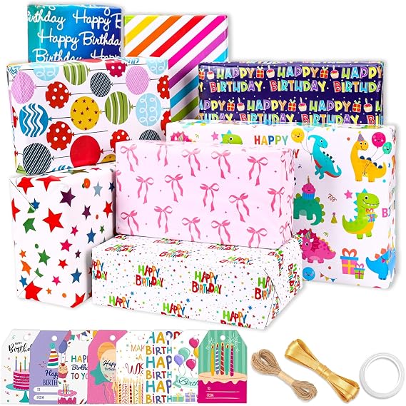 8 Sheets Package Gift Wrapping Paper 70x50cm Gradient Multi-Color Gift Wrap