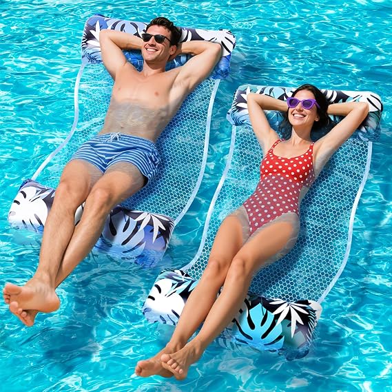 XL Pool Inflatables, 2 Pack Pool Floats, 4 IN 1 Inflatable Pool Toys Water Hammock, Swimming Inflatable Pool Floats Hammock for Party Summer Water Beach Lake Fun