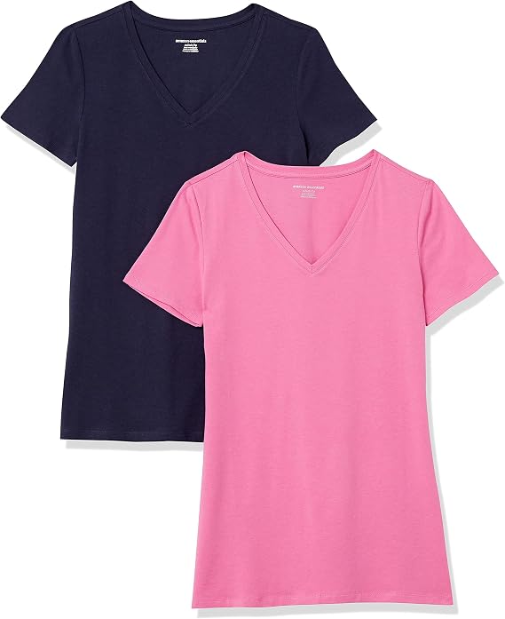 Amazon Essentials Women's Regular-Fit Short-Sleeve V-Neck T-Shirt, Multipacks