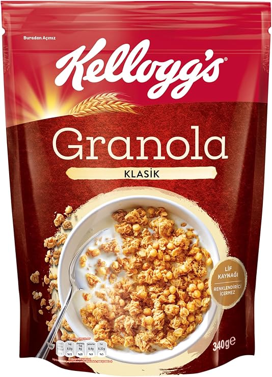 Kellogg's Granola Klasik 340 gr,%56 Yulaf içerir,Lif Kaynağı,Antioksidan içerir,Tahıl Gevreği,Kahvaltılık Müsli,Atıştırmalık