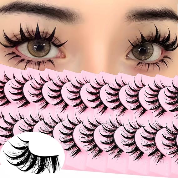 10 Pairs Manga Lashes Anime Lashes Spiky Manga Lashes Janpanese 16mm Extension Natural Manhua Doll Eye Lashes Halloween/Party Makeup Look(A3)