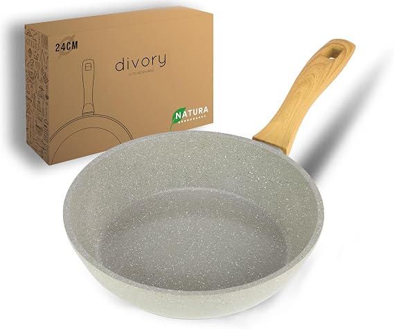 DIVORY Ceramic Pan 24 cm - Pan with Ceramic Coating Induction PFAS & PTFE Free Medium Frying Pan Ceramic Pans Egg Pan Coated - Frying Ceramic Pan (Natura 24 cm)