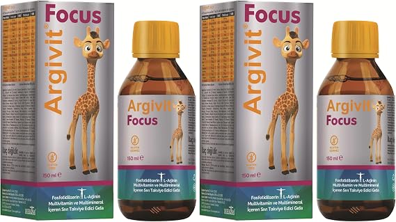 Argivit Focus Fosfotidilserin, L Arjinin, Multivitamin ve Multimineral İçeren Sıvı Portakal ve Vanilya Aromalı 150 ml (2 paketi)