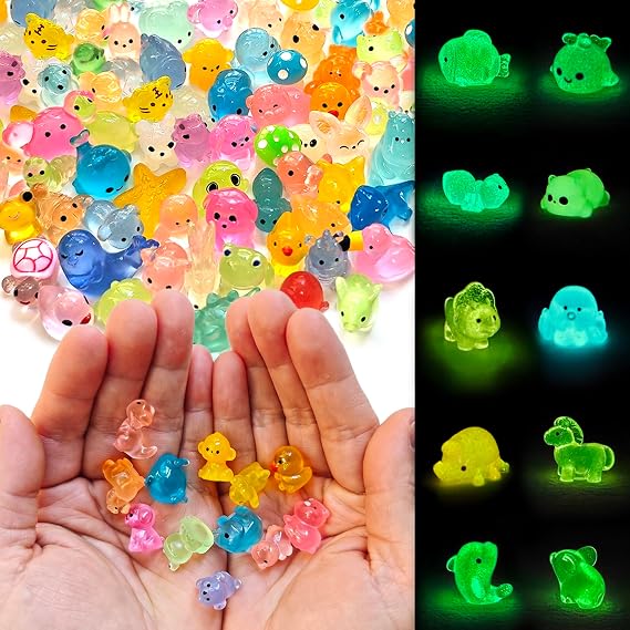 60PCS Mini Resin Animals Figures 60 Styles No Repeat, Glow in the Dark