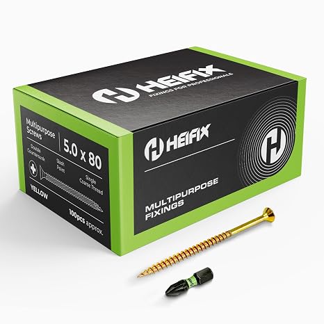 Multi-Purpose Pozi Wood Screws - 5 x 80mm, 100 QTY, FREE Screw Bit