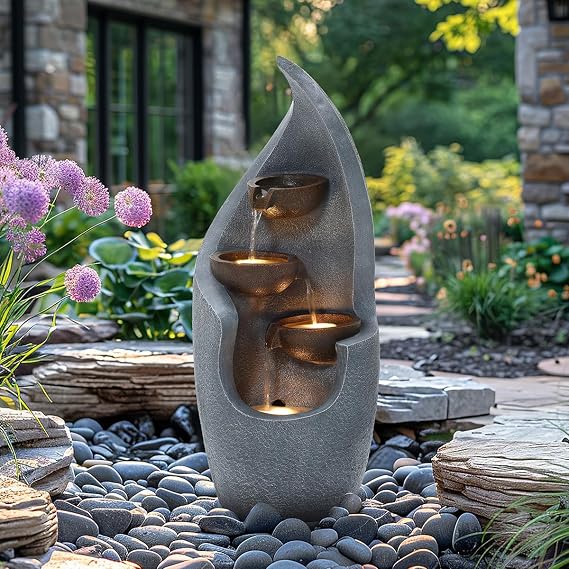 Charles Bentley 3-Tier Polyresin Water Fountain with LED - Mains Powered
