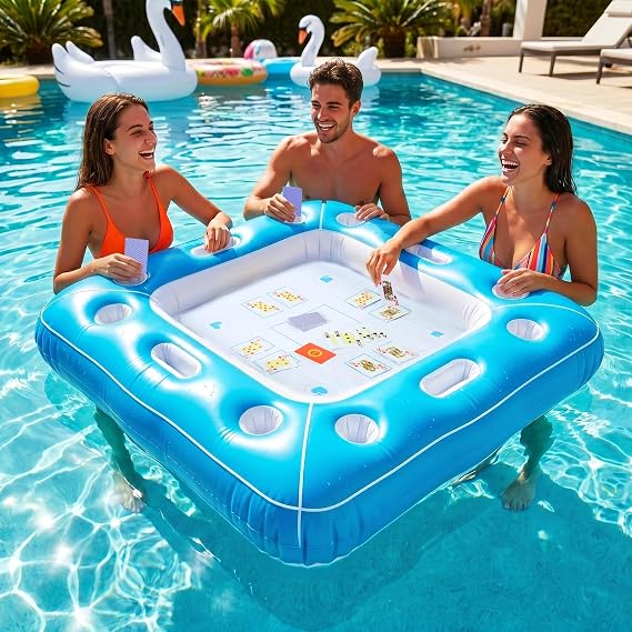 Floating Card Table for Pool Inflatable Floating Card Table with Card Deck Waterproof Pool Game Tables Floating for Party Hot Springs Water Park