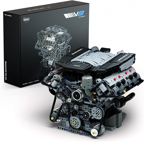 Nifeliz V8 Engine Building Set, Exclusive Advanced Collector's Engine Model to Build, Physical Science Experiment Toy for Adults, Home or Office Décor, Collectible Gifts (2725 PCS, NF10287)