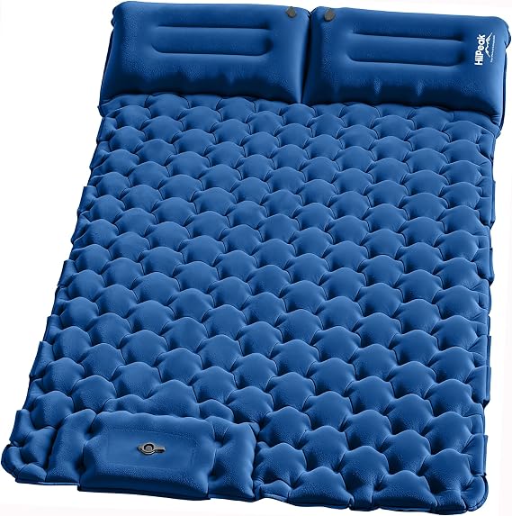 HiiPeak Double Sleeping Pad for Camping - Suede Top Camping Mattress with Pillow, Built-in Foot Pump, Compact Inflatable 2-Person Portable Mat for Backpacking, Hiking, Car Traveling, Beach, Tent