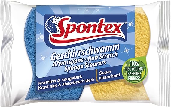 Spontex 2 Spongy Non-Scratch Sponge Scourers| | Super Absorbent & Supple