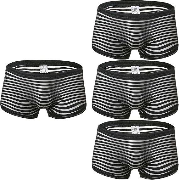 Faringoto Men's Boxer Shorts Panties Mesh Sheer Stripes Underwear Sexy Transparent Underwear