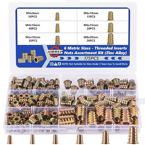 175 PCS Threaded Inserts, Zinc Alloy, 6 Sizes for Furniture Repair