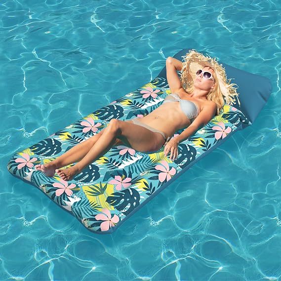 Oversized Pool Float Lounge Fabric-Covered 185 * 100cm, Inflatable Tanning Pool floaties for Adults, Pool Raft Lounger and Rafts & Inflatable Ride-ons for Party, Sea, Beach, Lake