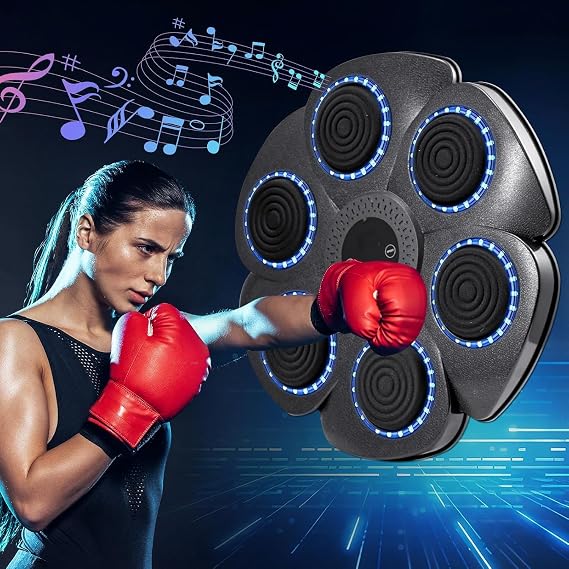 Music Boxing Machine, Smart Interactive Boxing Game with Bluetooth, RGB Light Strike Points & Shock Absorption, Wall-Mounted Musical Boxing Trainer with Gloves for Home Fitness