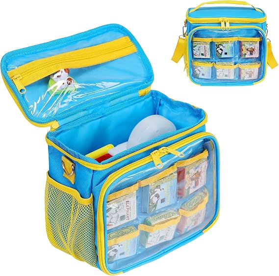 Carrying Case Compatible with Little Tikes Story Dream Machine Books Starter Set, Organizer for Little Tikes Projector Storybook Audio Playback and Character Series (Blue & Yellow)