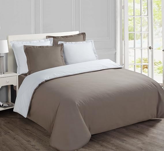 Vision Reversible Bed Set 100% Cotton – Beige White – Kingsize Bed (260 x 240 cm) – Includes Duvet Cover and 2 Pillowcases (65 x 65 cm) – 57 Thread Count, Soft and Comfortable, Oeko-Tex