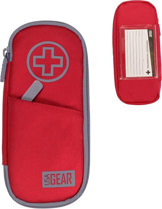 USA GEAR Medical Insulin Case for Glucose Meter, Epipen, Asthma Inhaler, Bandages, More - Medicine Organizer Travel Case with Insulated Interior, Water Resistant Exterior, and Belt Loop (Red)