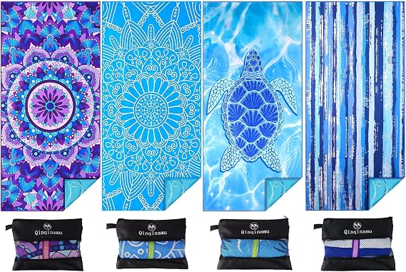 Microfiber Beach Towel with Bag Oversized 71x32 Sand Free 4 Pack