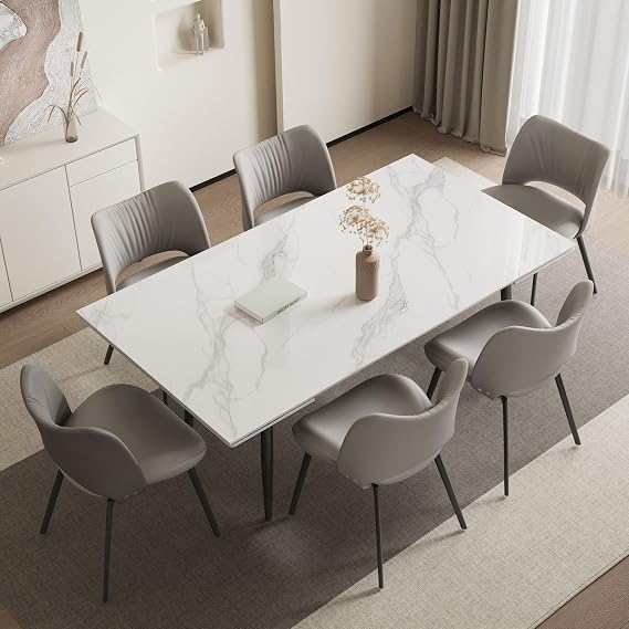 Modern Extendable Dining Table - Large Glossy Quartz Top 160-240cm