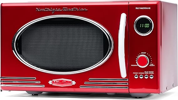 Nostalgia Retro Countertop Microwave Oven - Large 800-Watt - 25.4L - 12 Pre-Programmed Cooking Settings - Digital Clock - Kitchen Appliances - Red