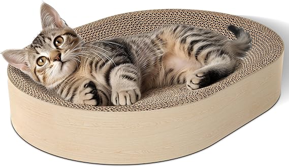 ComSaf Cat Scratching Board - Cat Scratcher for Indoor Cats, Recycle Oval Scratch Bed, Durable Cardboard Scratch Pad, Circle Scratcher Lounge Bowl, Furniture Protector from Kitten Claws