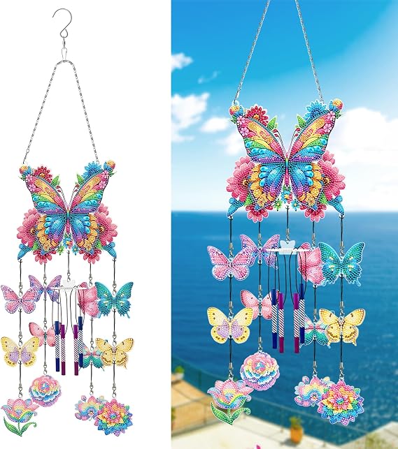 DIY ウィンドチャイム ペンダント スプリング 3D ダイヤモンド アート 絵画 吊り下げオーナメント 両面 ダイヤモンド サンキャッチャー 窓 家 裏庭 庭 壁 ドア 装飾 Butterfly03