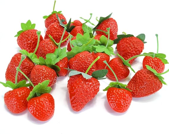 EQLEF 20 pcs Artificial Strawberry Decor in 4 Size, Strawberry Artificial Fruits Decor Red Fruit Strawberry Party Decoration for Home Restaurant Photography Props Christmas Display (Strawberry)
