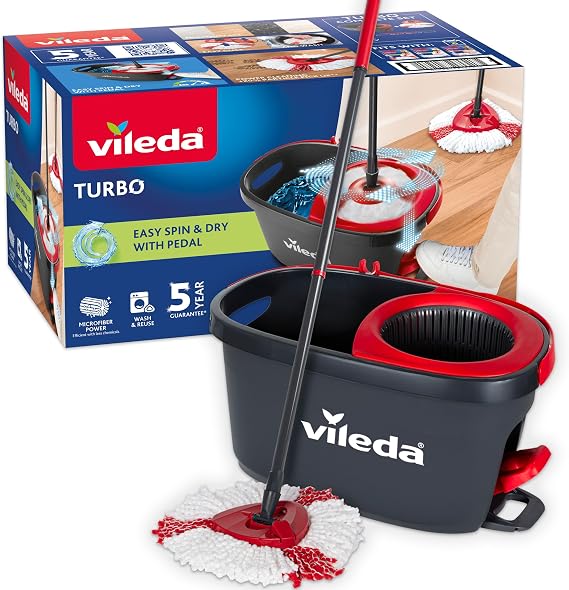 Vileda Easy Wring and Clean Microfibre Mop and Bucket with Power Spin Wringer