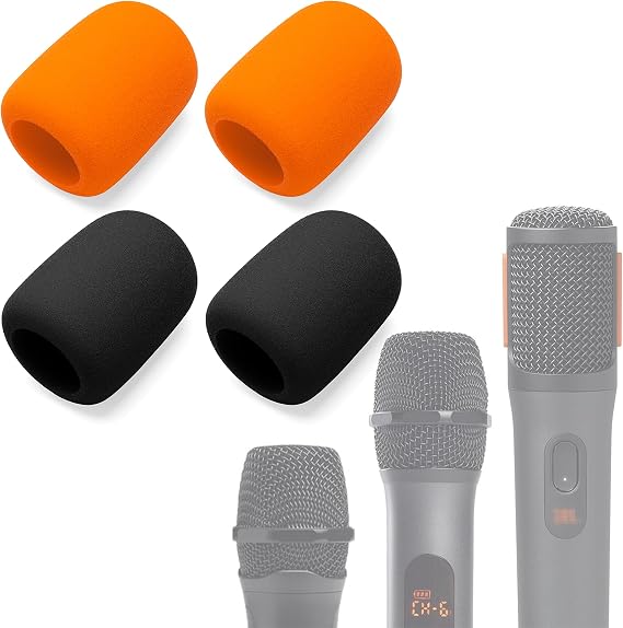 Voarmaks Foam Mic Cover Compatible with JBL PartyBox Wireless Mic Microphones, Wireless Two Microphone System, PartyBox Mic 100, Karaoke Microphone Sponge Windscreen Pop Filter 4-Pack, Orange Black