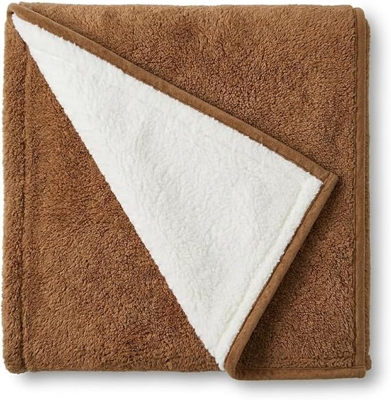 Eddie Bauer - Throw Blanket, Ultra Soft Plush Sherpa Home Decor, Reversible Bi-Colored Bedding (Solid Brown/Ivory, 50" x 60")