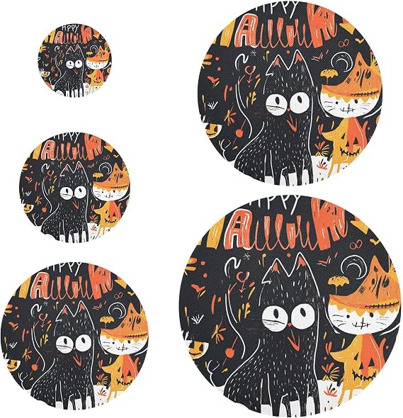 5 Pcs food can covers lids reusable in 5 Size Bowl Covers Bread Sourdough Lids for Food Fruit Salad Eco-friendly Scary Happy Halloween Dog Black Cat
