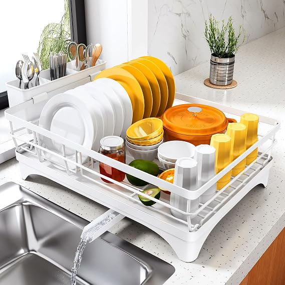 SNTD Dish Drying Rack for Kitchen Counter, 11.8" W x 16.7" L, White