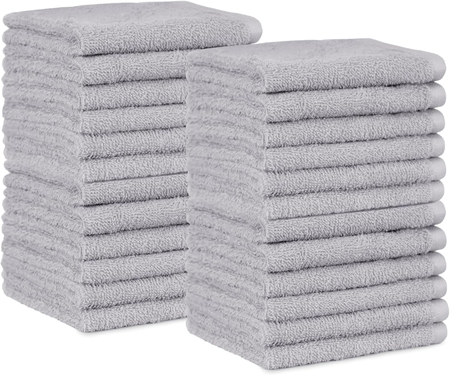 Amazon Basics Face Towel Set for bathroom, 100% Cotton Extra Absorbent Fast Drying Face Cloths 30 x 30 cm, Grey, 24-Pack