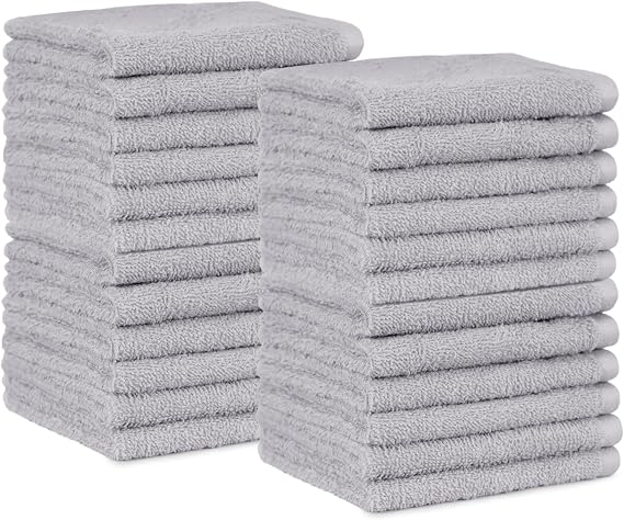 Amazon Basics 100% Cotton Absorbent Bath Towel Set 30 x 30 cm, Grey, Pack of 24