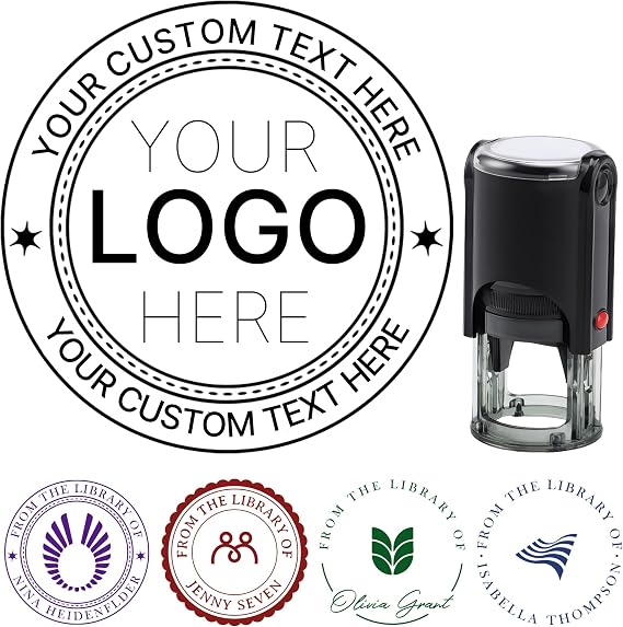 Custom Self Inking Stamp – Personalized Rubber Stamp with Name, Address, Text – 5 Sizes & 5 Ink Colors – Refillable, Clean & Clear Impressions for Office or Home Use (Round)