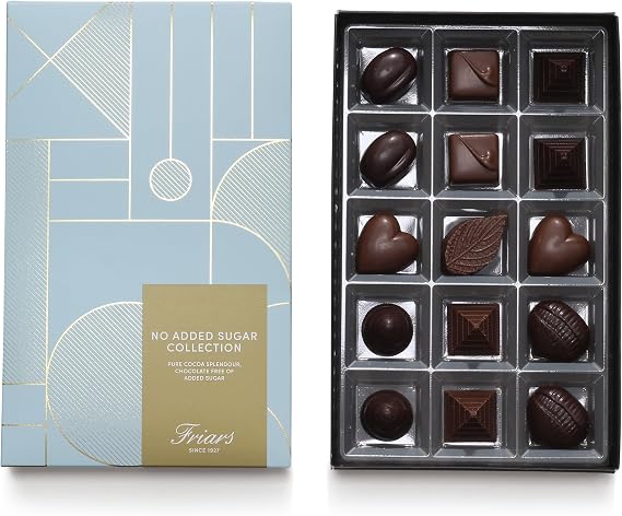 Friars Chocolate Selection Box - No Added Sugar, 15 Chocs | Praline, Caramel, Fruits, Milk & Dark Chocs | Premium Chocolates For Special Occasions & Gifts | Suitable for Vegetarian & Diabetic Diets